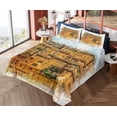 thumbnail image 4 of Ambesonne Retro Fitted & Top Sheet Set with Shams, Historic Italian Town, Orange White, 4 of 5