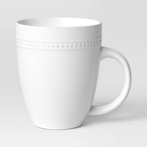 16oz Beaded Mug White - Threshold: Porcelain Coffee Mug, Microwave & Dishwasher Safe, Beaded Rim Design