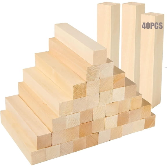 ACXFOND 40PCS Basswood Carving Blocks, 6x1x1 inch Unfinished Wood Blocks for Crafts, Unfinished Wood Squares Wooden Blocks for Arts and Crafts