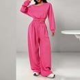 thumbnail image 5 of Women's Sweatsuits Off Shoulder Crop Pullover Sweatshirt and Wide Leg Sweatpant Trendy Casual 2 Piece Pant Sets (XL, Hot Pink), 5 of 5