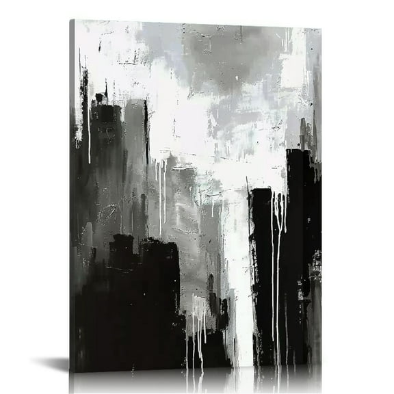 JRXY Black and White Abstract Canvas Painting Minimalist Textured Wall Art for Living Room Bedroom Office Decor, Modern Black White Grey Gold Wall Art 12x16 in
