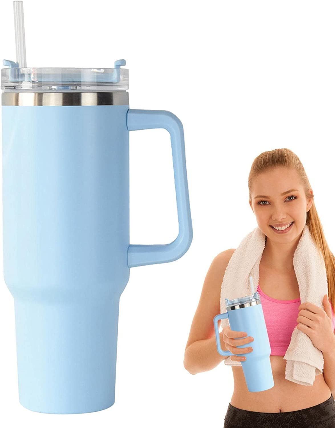 TheTumblerCo.™- 40 Oz Tumbler With Handle And Straw- LIGHT BLUE