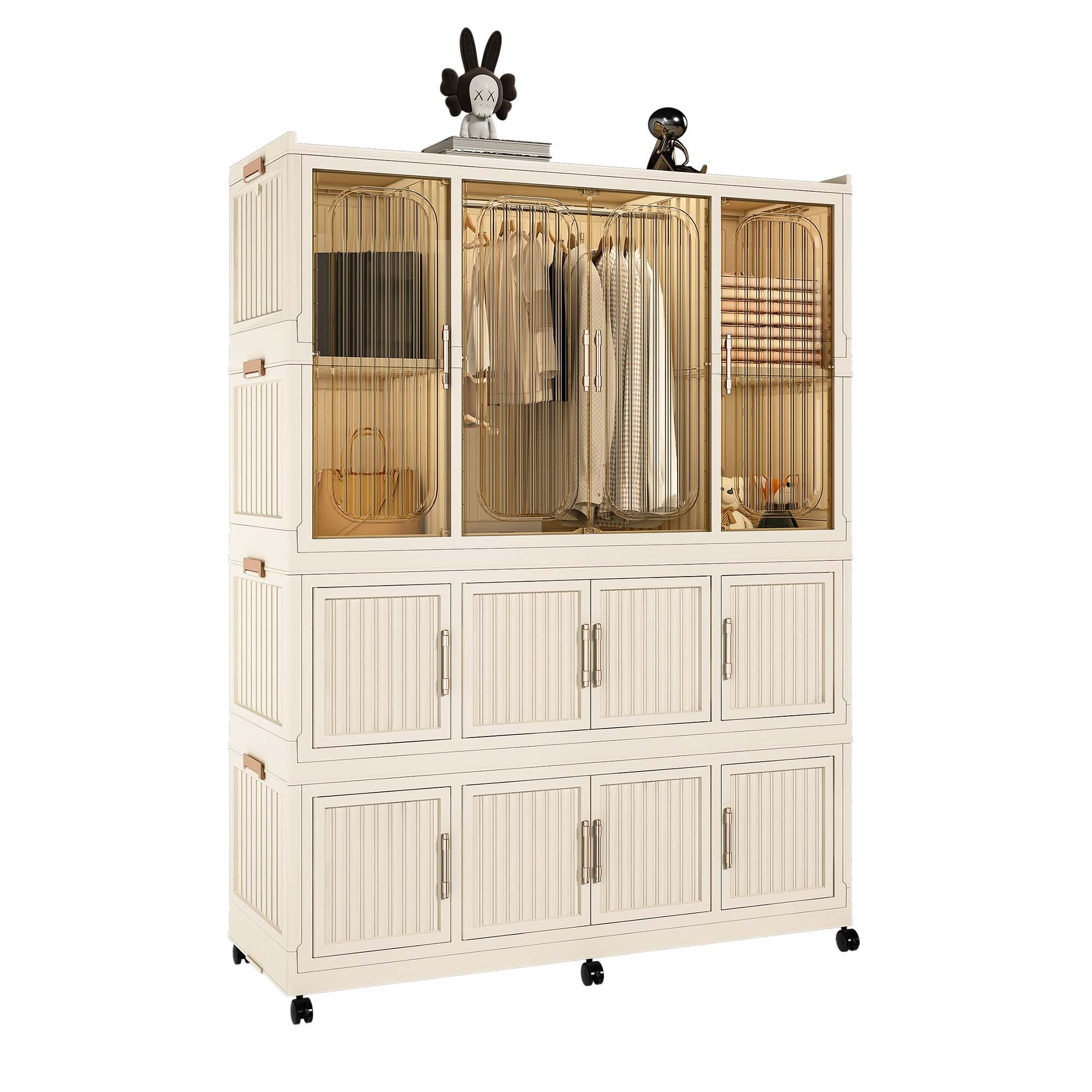 Miniyam 48.03" x 17.72" x 62.2" Includes 6 Hangers – Portable Wardrobe Closet with 12 Magnetic Doors – 12 Cubes, 1 Hanging Rod