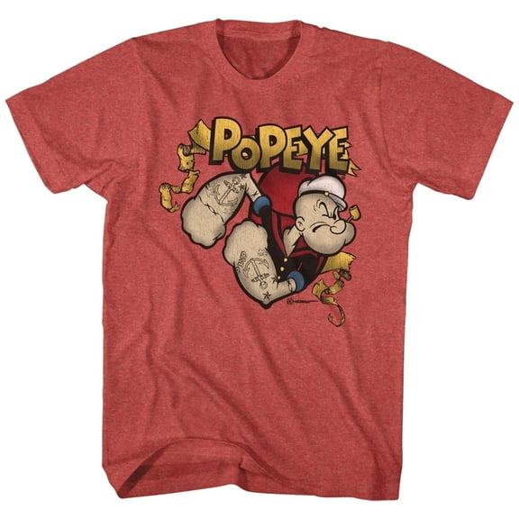 Popeye Gold Banner Red Heather Adult T-Shirt