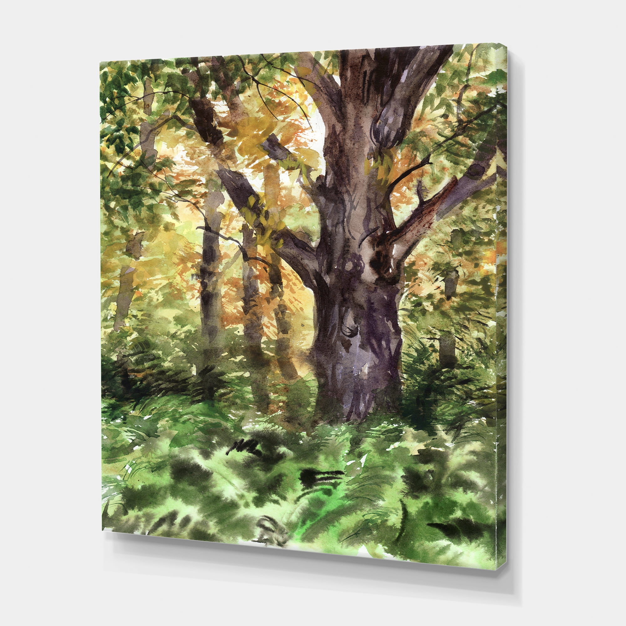 Designart ' Autumn Forest With A Large Tree ' Lake House Canvas Wall Art Print