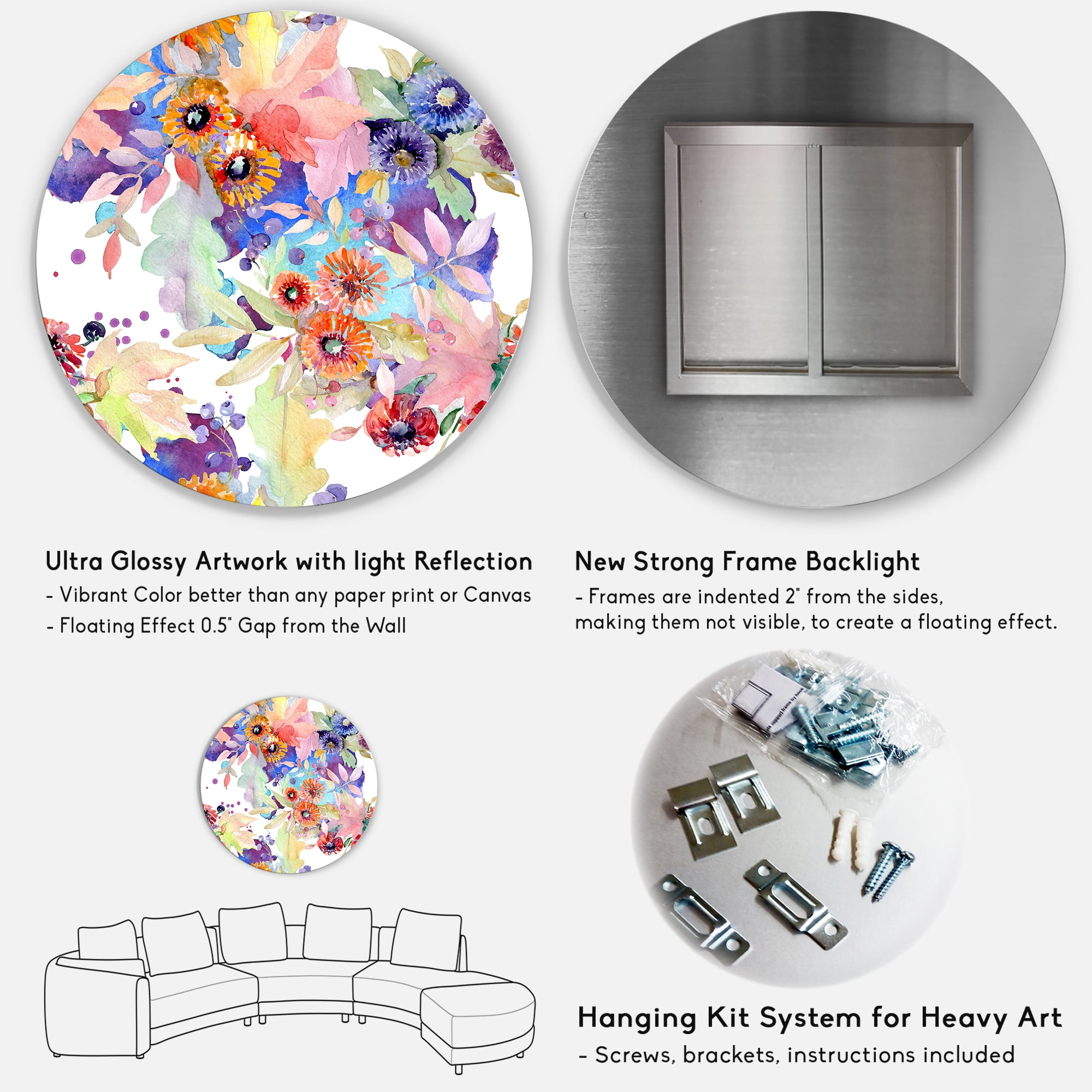 Designart 'Abstract Bouquet Floral Botanical Flowers' Modern Circle Metal Wall Art 23x23 - Disc of 23