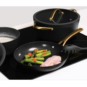 Thyme & Table 12-Piece Non-Stick Signature Ribbed Cookware Set, Non-Toxic Pots and Pans Set - Black & Gold