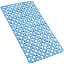Bathroom Non Slip Shower Mat, 30L x 17W Inch Super Soft PVC Bath Mat with Suction Cup, Soft Bathroom Mat with Drain Hole, Blue