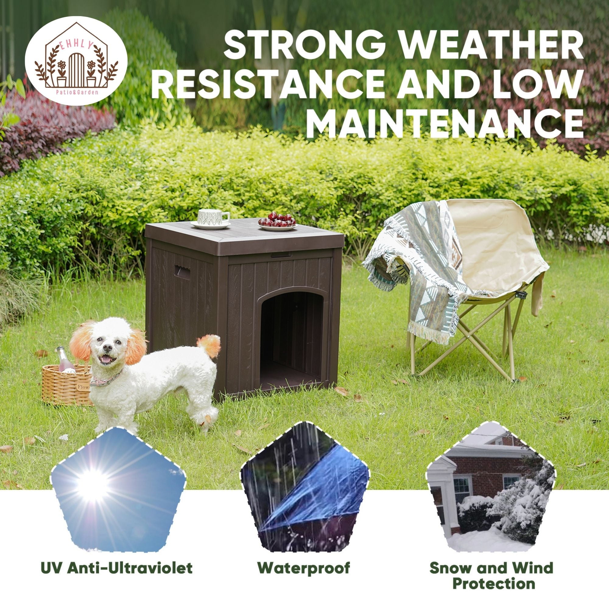 EHHLY Outdoor Cat House Waterproof, Outside Multiple Feral Cat Houses Weatherproof, Cat Litter Box Enclosure, Durable Resin Plastic, Brown