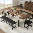 thumbnail image 3 of Extendable Dining Table Set for 4-6 with Benches, 63 Inch Kitchen Table Set with Metal Frame & MDF Board for Dining Room, 3 of 10