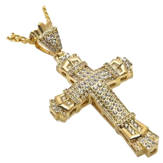 Hermosas Cadenas de Cruz SacredDiamon07 1Pza Oro Collar Cruz Dije 3.5x5.7cm Metal.