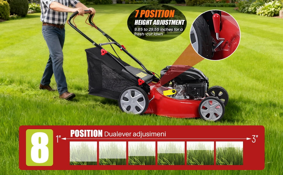 Self Propelled Lawn Mower with 141cc Gas Engine, 20-Inch Cutting Deck & 50 L/13.2 Gal Grass Bag, Adjustable Height for Yard, Garden, and Home Lawn Care