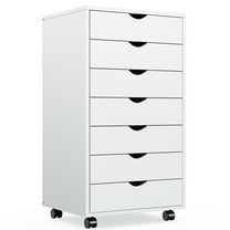 ZUNMOS 7 Drawer Chest, Storage Cabinets Dressers Wood Dresser Cabinet with Wheels Mobile Organizer Drawers for Office, Bedroom, Home, White