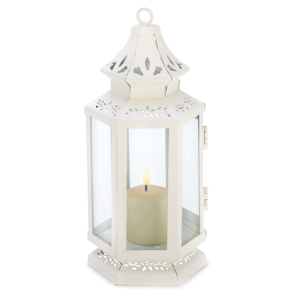 White Outdoor Candle Rustic Iron Lantern Candle Holder Outdoor 