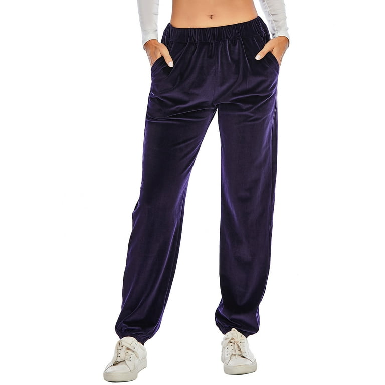 Women Velvet Pants Jogger Pants Velvet Pajama Pants Soft Velvet High-waist  Trousers Autumn Winter Pajama Pants Elastic Velour Loose Long Pants (Only