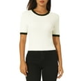 thumbnail image 1 of Unique Bargains Haut Ajusté en Tricot pour Femmes Col Rond Contraste Couleur Manches Courtes Pull Blanc 2TG, 1 of 6