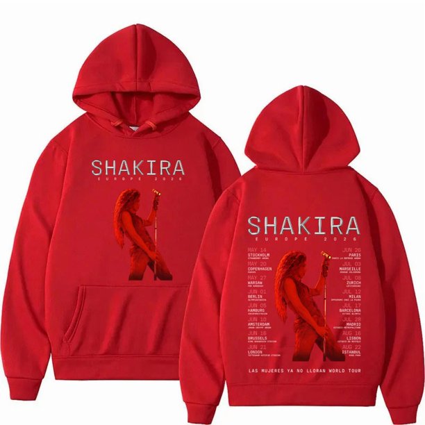 Sudadera con capucha del de la gira europea del rapero Shakira 2026, sudaderas Harajuku, ropa para hombre, chándal informal de gran tamaño con capucha para primavera y otoño,Red,M