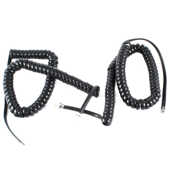 Unique Bargains 2 Pcs 3 Meters RJ9 4P4C Plug Coiled Stretchy Telephone Handsets Cable Black