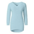 thumbnail image 4 of Sweaters for Women Casual Fall Winter Solid Color Long Sleeve Pullover V Neck Plus Size Fall Outerwear,Light Blue,M, 4 of 7