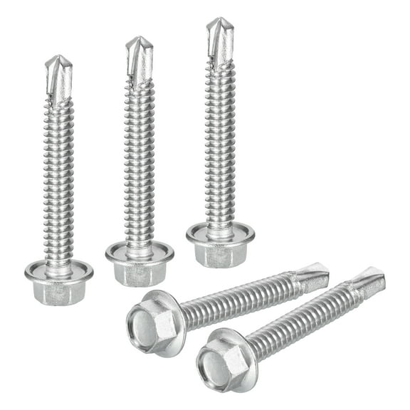 Uxcell 50 Pack #12 x 1-1/2" Self Drilling Screws, 410 Stainless Steel Self Tapping Screws for Metal, Hex Washer Head Sheet Metal