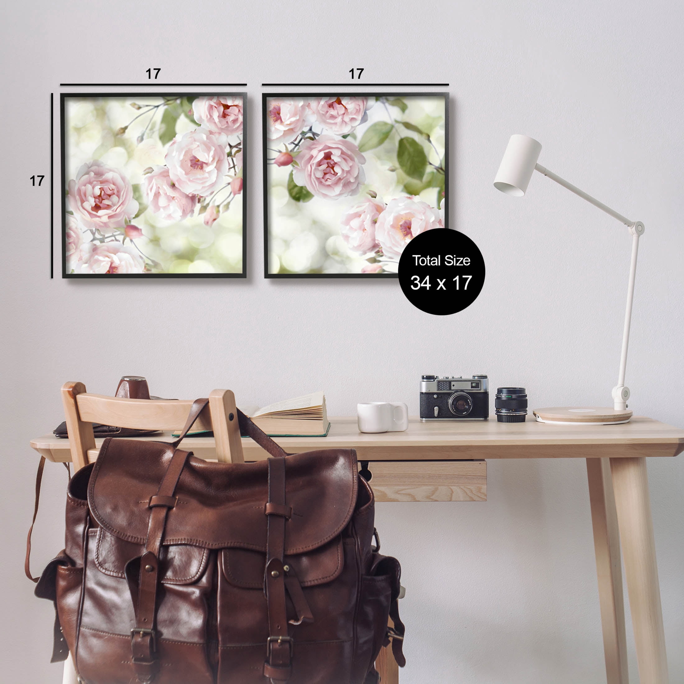 Blooming Rose Bush Floral Nature Botanical & Floral Graphic Art Black Framed Art Print Wall Art, Set of 2
