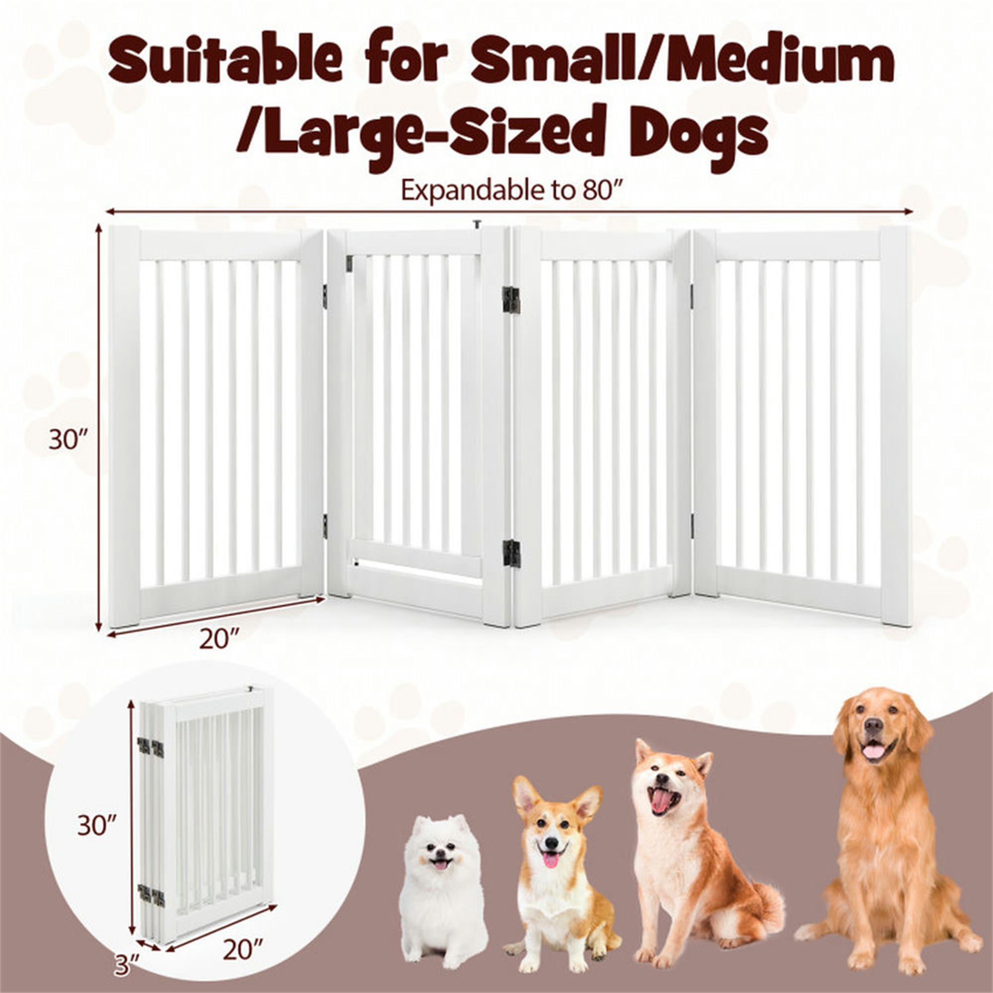 Pefilos 30" Tall 4-Panel Freestanding Pet Gate for Stairs, Folding Wood Dog Fence, White Pefilos 30" Tall 4-Panel Freestanding Pet Gate for Stairs, Folding Wood Dog Fence, White