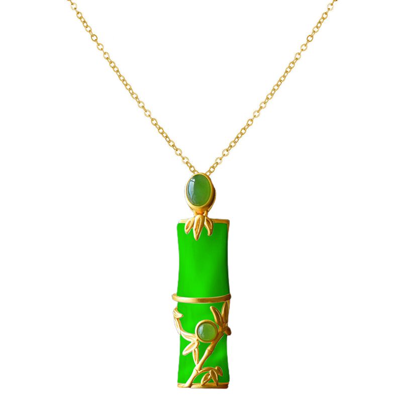 White Hetian Jade Bamboo Necklace-Bamboo Jade Necklace Pendant-925 Silver Necklace-Charm Necklaces-Inlaid Jade Jewelry