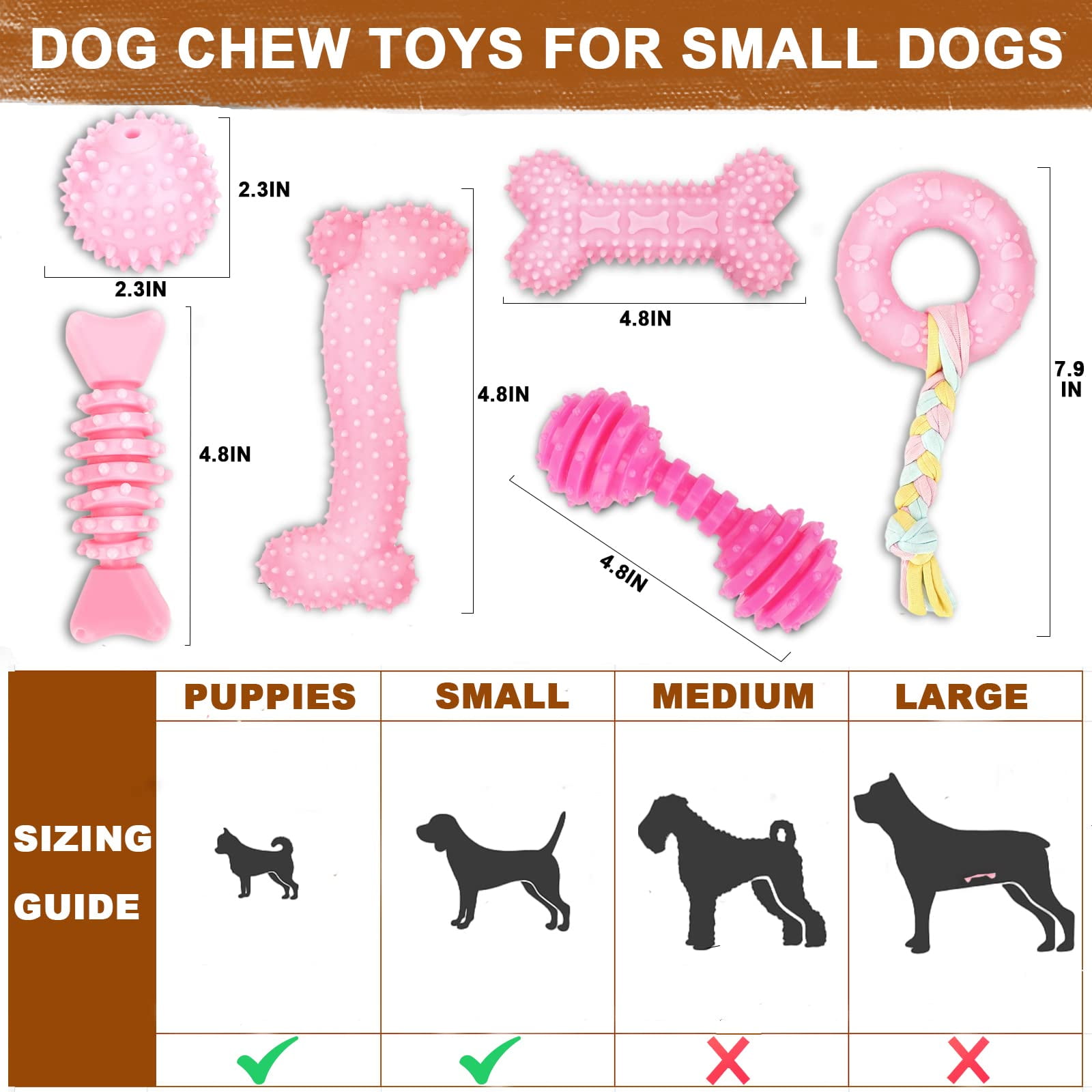 6 Packs Dog Chew Toys for Puppy, Cute Pink Small Dog Toys, Teething Toys for Puppies, Soft Durable Interactive Chew Toy for Small Dogs