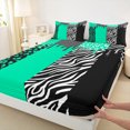 thumbnail image 3 of Homewish Cheetah Leopard Print Twin Sheet Sets for Girl, Black Green Zebra Animal Twin Fitted Sheet, Stripes Abstract Flat Sheet, Microfiber Bedroom Decor, 3-Piece, 3 of 7