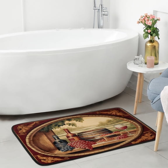 Kitchen Rugs 18x30 inch Vintage Wine Barrel Grape Floor Mats Comfort Non Slip Anti Fatigue Standing Mats Area Rugs Entrance Hallway Bathroom Welcome Doormats Home Decor Carpet Indoor