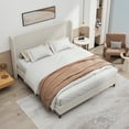 thumbnail image 2 of High Headboard Upholstered Bed, Queen Size Bed Frame, 12-Slat Support, Easy to Assemble, Beige, Chenille Cloth, No Box Spring Needed, 2 of 10