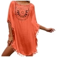 thumbnail image 2 of Swimsuit Coverup for Women Batwing Sleeve Crewneck Tassel Hem Crochet Loose Beach Cover Up Dress Bathing Suit Dress, 2 of 5