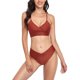thumbnail image 1 of Traje de baño de dos piezas para mujer con tirantes ajustables y cuello en V, traje de baño de color puro para verano, rojo vino M, 1 of 8