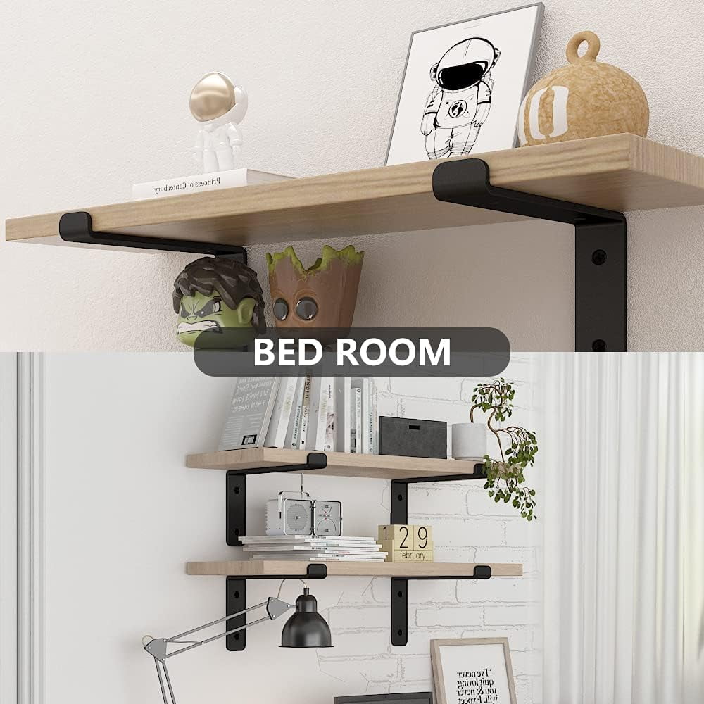 Solennerer Heavy Duty 7.25" Floating Shelf Brackets Support, Set of 6, Wall Mounted 1/4" Thickness, Matt Black ,Decorative Shelves (Shelf Bracket-7.25"-6)