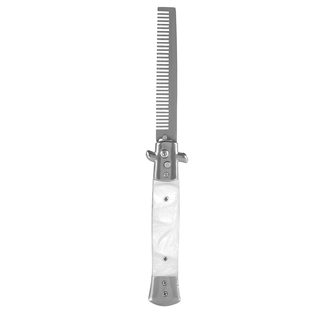 Peine plegable de acero inoxidable con resorte y bolsillo para el pelo (blanco)