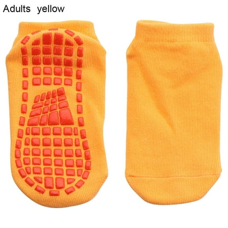 

1 Pair New Trampoline Socks Breathable Sports Yoga Cotton Kids Adults Anti-Slip Sock Skid Floor Socks YELLOW ADULTS