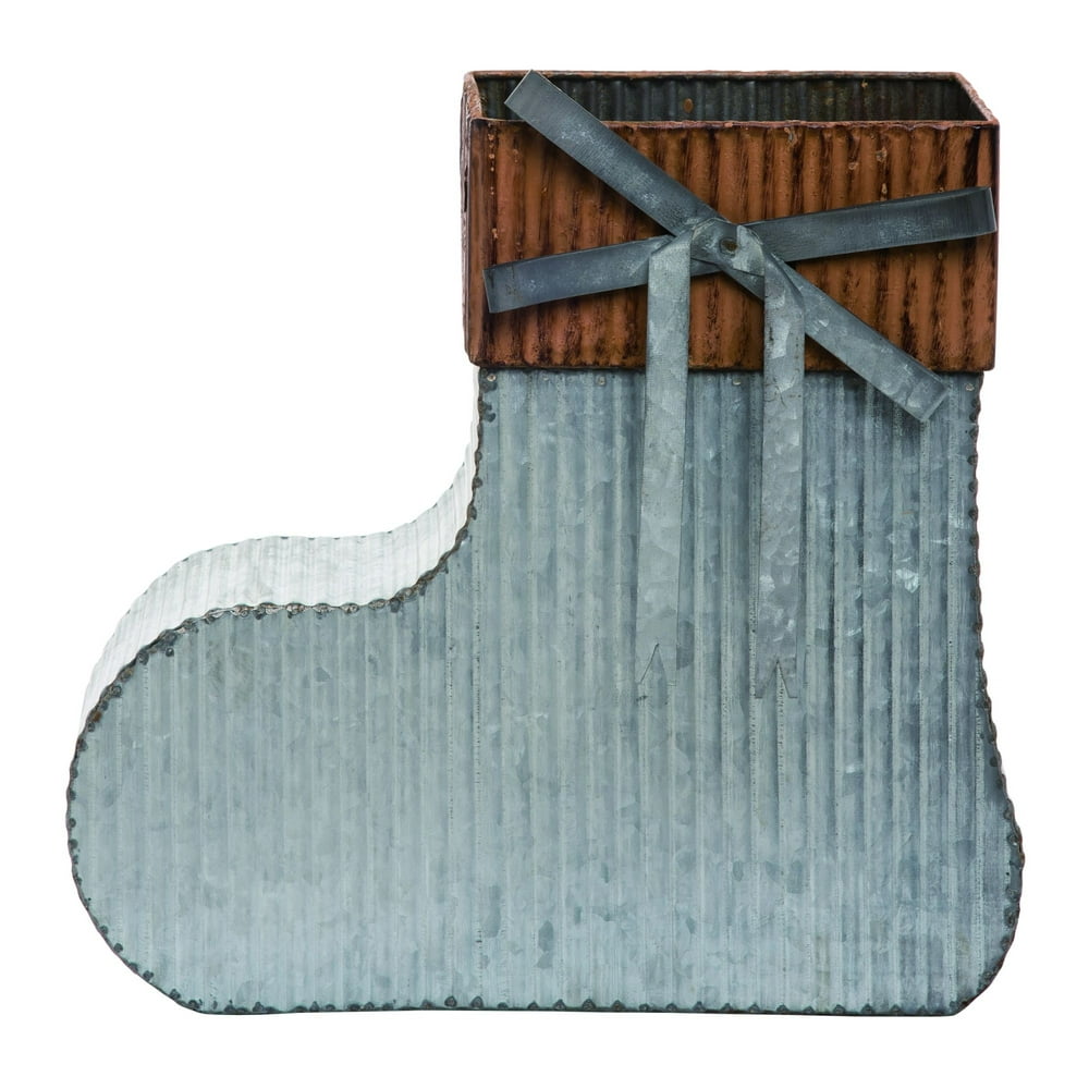 14" Silver and Brown Rustic Christmas Stocking Galvanized ...