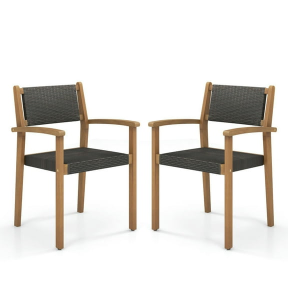 Spaco Set of 2 Stackable Outdoor Wicker Dining Chair, Outdoor Lounge Chairs, Patio Chair, Outdoor Patio Furniture