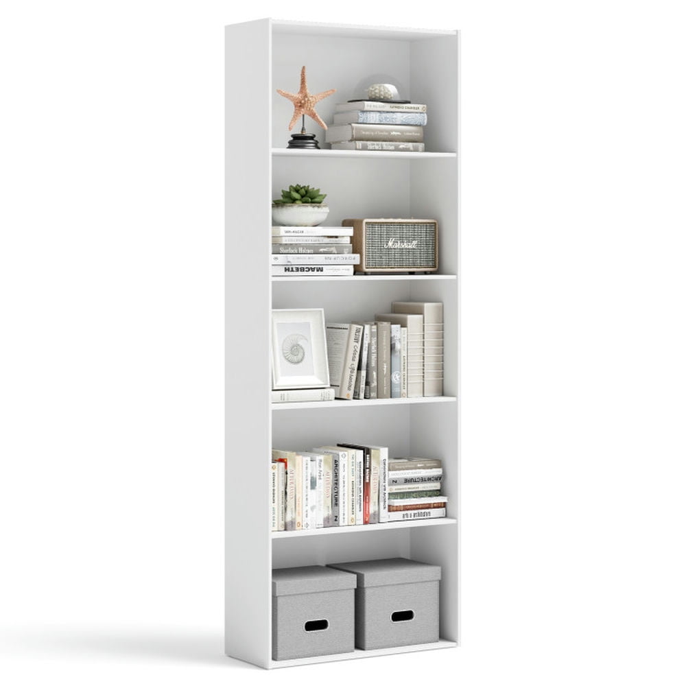 Demi Bonn 5-Shelf Storage Bookcase, Modern Multi-Functional Display Cabinet Furniture, Modern Decorative Open Bookshelf, White