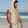 thumbnail image 5 of WTOBBY Men's Linen Hooded Sleeveless Vest Casual Loose-Fit Trendy Hip-Hop Beach Breathable Shirt Style Top With Comfortable Design For Summer Outdoor Fashion Relaxation Wear,Khaki L, 5 of 5