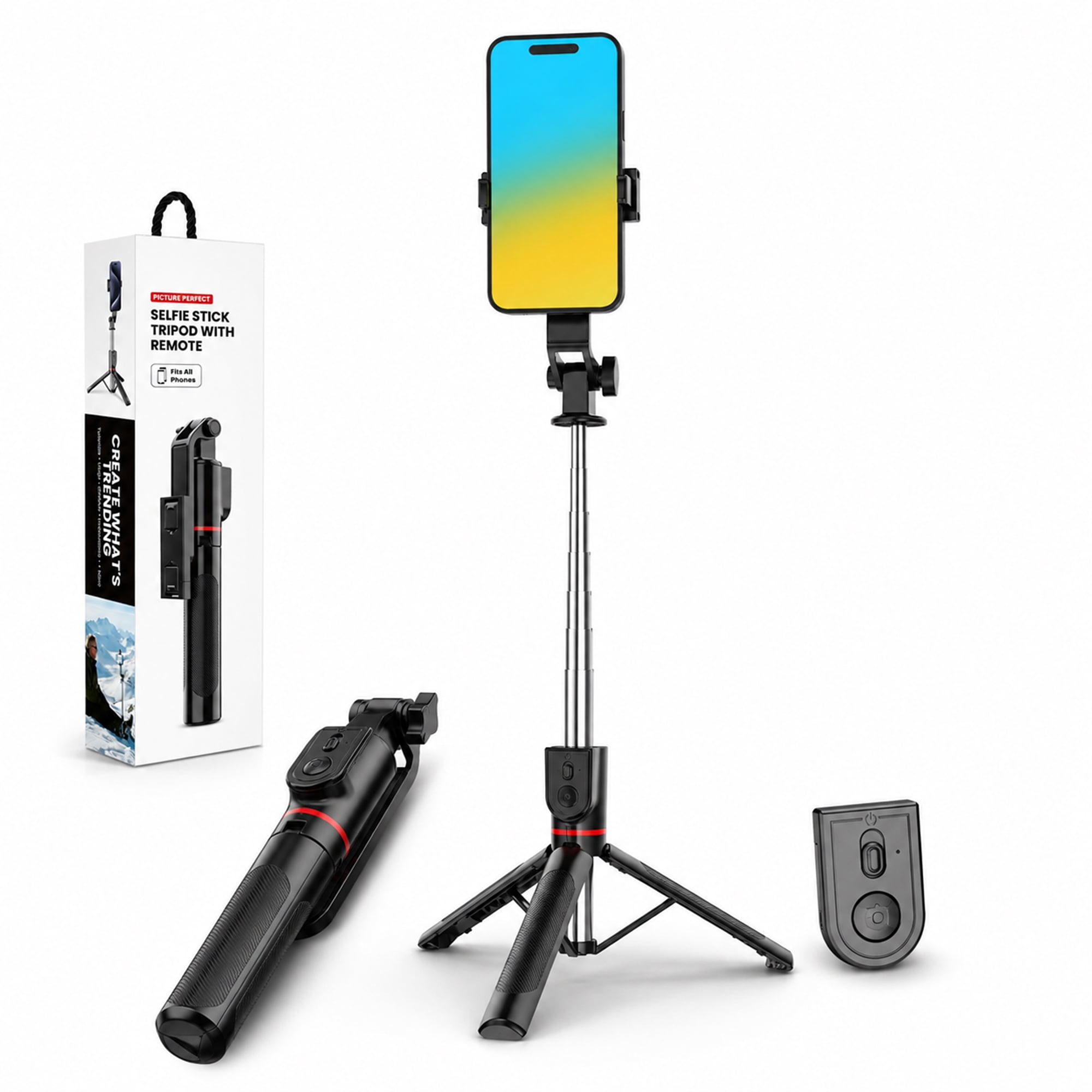 51 inch Selfie Stick Tripod with Wireless Remote, Extendable Phone Tripod Stand for iPhone Samsung Android, Portable Handheld Selfie Stick for Travel, Photos, Videos & Vlogging