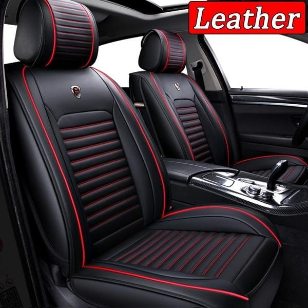 Luxury Breathable Car Seat Covers, Universal 5D PU Leather Front Seat Protectors Compatible with Airbag Protector for Most Cars SUVs Trucks（Black Red,1PC）