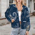 thumbnail image 3 of Jackets for Women Winter Coat Jackets Flannel Stand Collar Jacket(Navy Paisley Floral Pattern,Size:S-4XL), 3 of 7