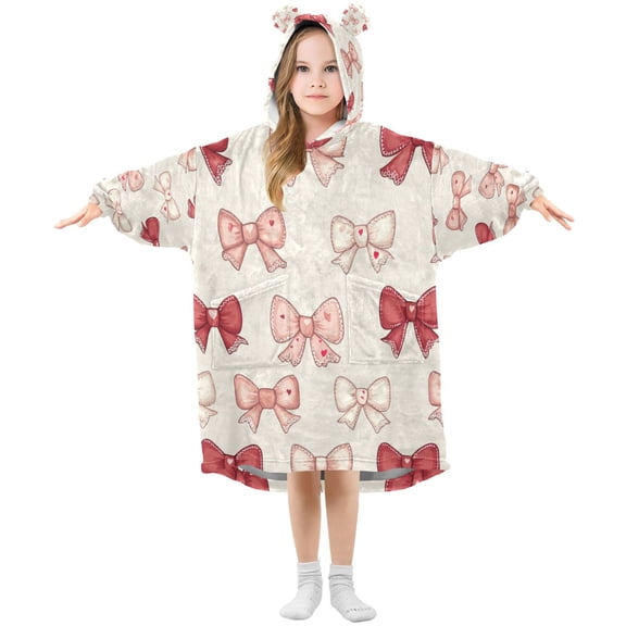 Wearable Blanket with Sleeves and Pocket Oversized Hooded Sweatshirt 3-14 YR Pink and Red Bows S
