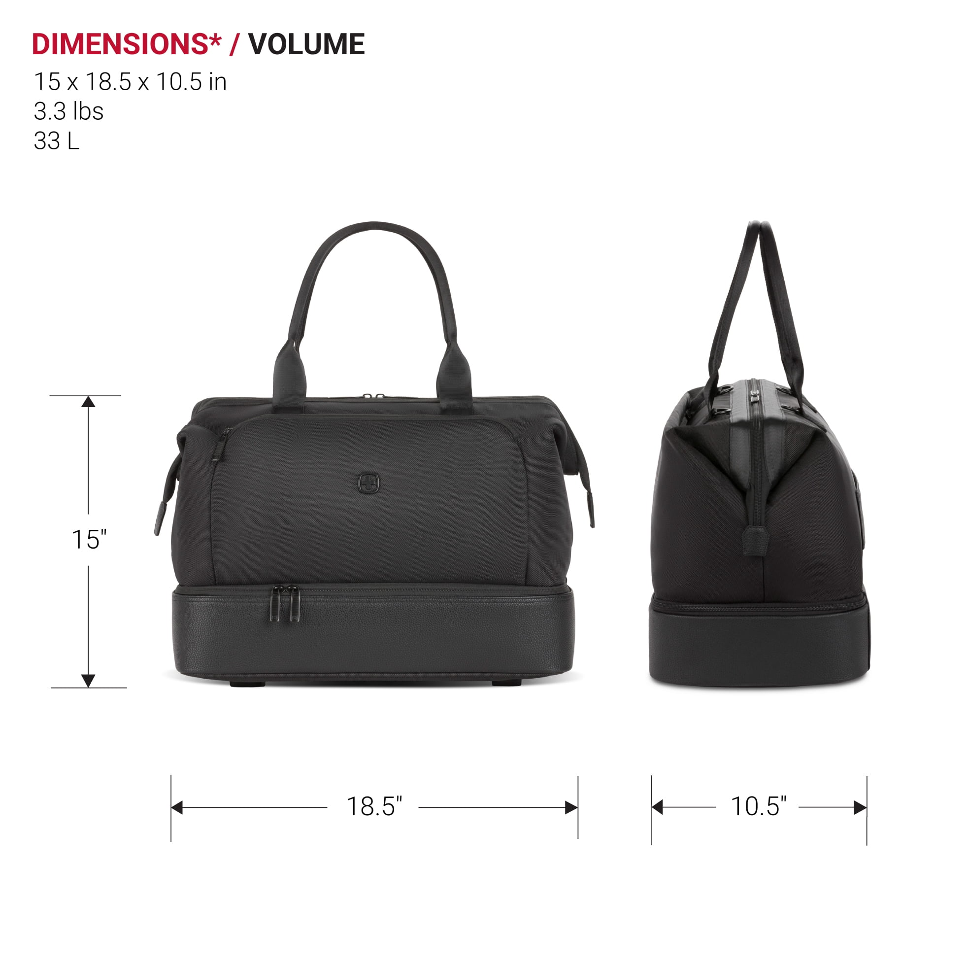 SWISSGEAR Weekender II Travel Tote Bag in Black for Travel, Gym and Everyday with Laptop Pocket and Bottom Compartment