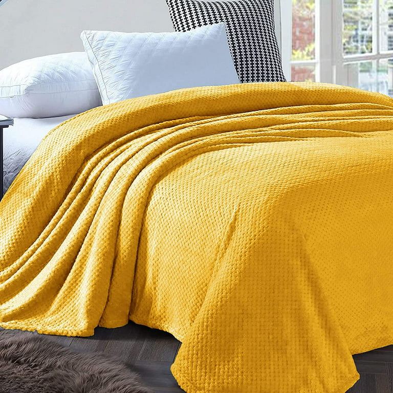 Exclusivo Mezcla Waffle Textured Soft Fleece Blanket,King Size Bed Blanket (mustard Yellow,90x104 inch)-Cozy,Warm and Lightweight, Size: 90 x 104