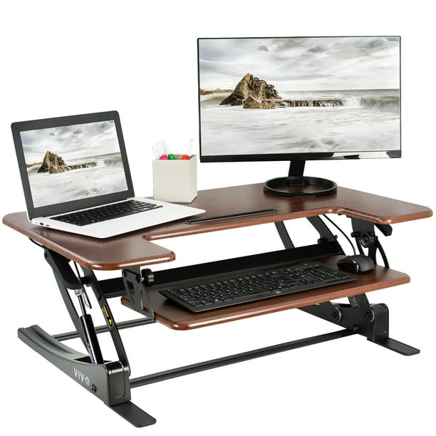 Vivo Dark Wood Height Adjustable Stand Up Desk Converter 36 Sit