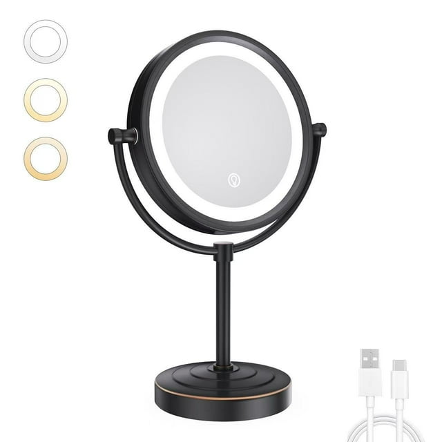 Espejo de maquillaje GURUN, luz LED recargable con aumento de 10x