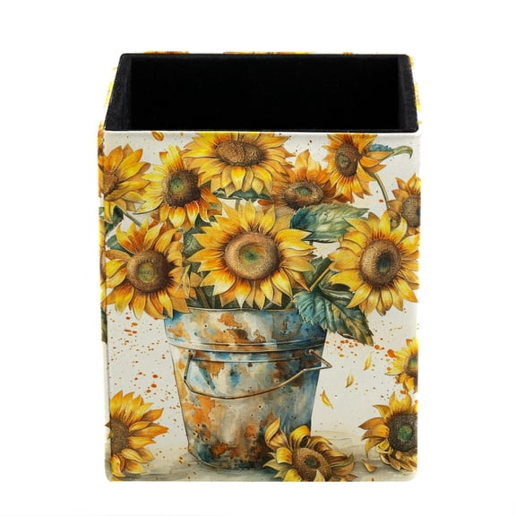 ERJLKXP Small Pen & Pencil Holder for Desk Organization,Vintage Sunflower Art Painting Desktop Stationery Storage for Office Supplies and Makeup Brush Organizer