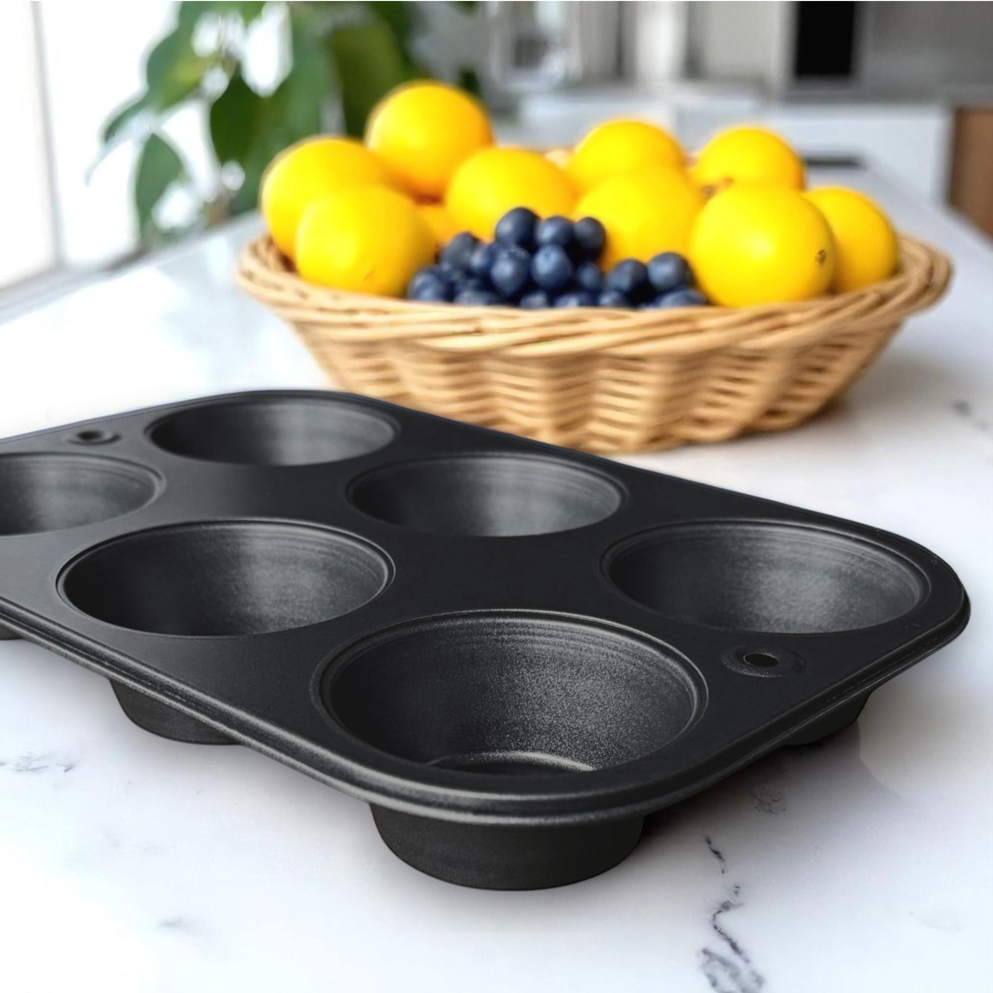 Mainstays 6-Cup Nonstick Steel Muffin Pan, 2.9" Cup, Gray, 1 Count
